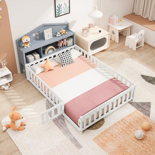 Headboard Storage Cabinet for Full-size Montessori Floor Bed , Grey,Freely collocation