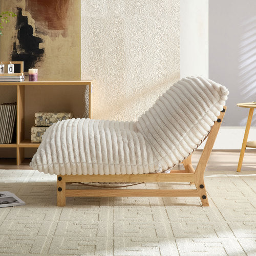 Accent Armless Lazy Sofa Single Seat Corduroy Fabric Off White 36.2inch x 43.3inch x 27.6inch