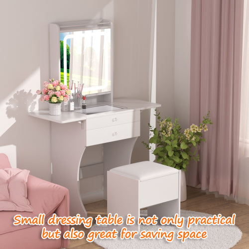Vanity Set for Small Bedrooms - Small Space Makeup Vanity with Stool, Compartmentalized Drawers & 20cm Foldable Side Tables (Left and Right)