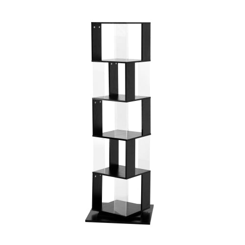 360° Rotating Bookshelf with Acrylic Plate, 5-Tier Tall, Floor Rack Simple Bookcase, Modern Display Shelf for Living Room/Home Office/ Bedroom