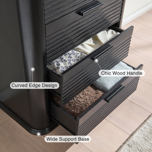 5 Drawers Dresser for Bedroom, 45" Tall Dresser with Curved Profile Design, Wood Fluted Chest of Drawer, Modern Drawer Storage Organizer for Bedroom, Living Room