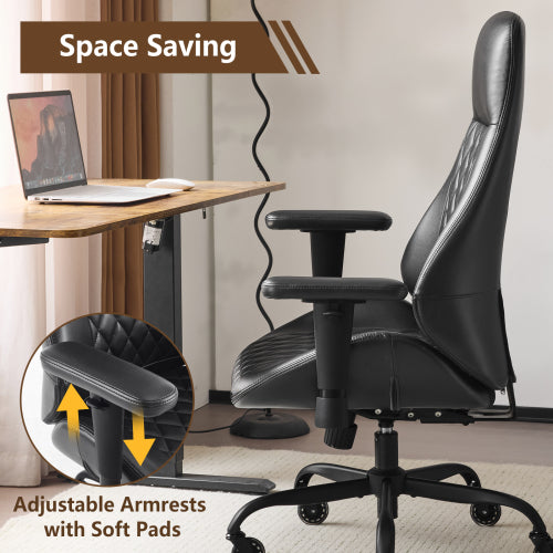 Home Office Desk Chair High Back Office Rubber Chair Casters Ergonomic Computer Chair with Lumbar Support Adjustable Height Rolling Swivel Chair Executive Task Armrests, Black PU