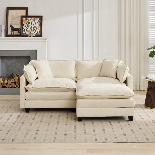 Beige Cloud Loveseat Modular Sofa, Chenille Fabric, Ottoman Not Included