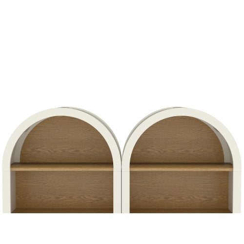 Set of 2 White Woodgrain 3-Tier Elegant Arched Top Storage Bookcase