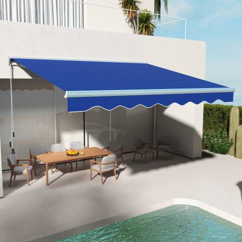 Outsunny 13' x 10' Electric Awning with LED Lights, Retractable Awning, UV40+ Sun Shade Shelter with Remote Controller and Crank Handle for Deck, Balcony, Yard, Blue