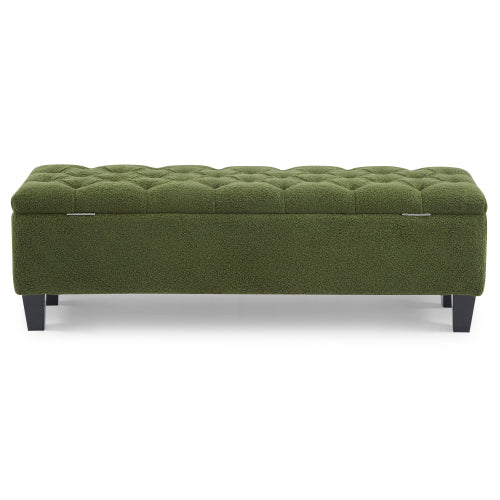 Green Boucle Storage Ottoman Bench, Tufted Design with Rubber Wood Legs, 300 LBS Capacity, 51.18 inchL x17.52 inchW x18 inchH