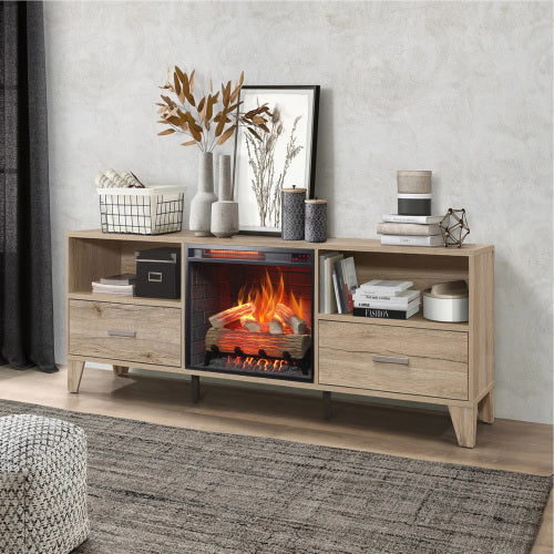 23 inch Infrared heating electric fireplace insert, with log set & realistic flame, remote control with timer, overheating protection