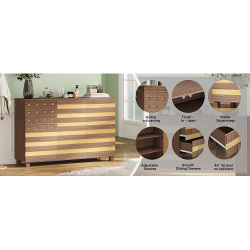 Hand Carved Buffet Sideboard Cabinet with Adjustable Shelves