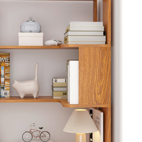 35.43 Inch Extended L-Shape Corner Anti-Drop Open Storage Bookshelf