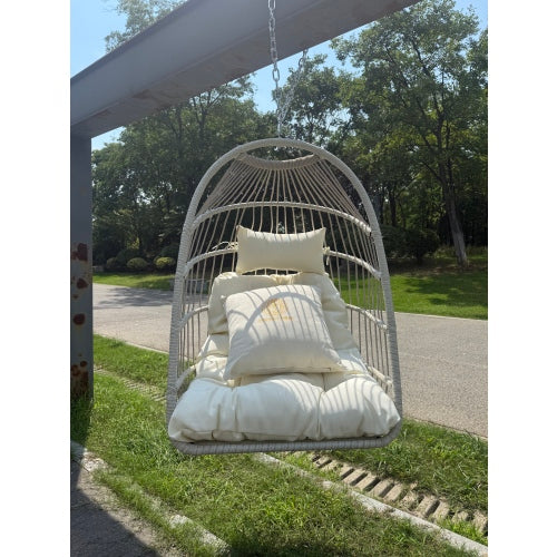 Outdoor garden rattan egg swing chair hanging chair PE hanging chair WHITE
