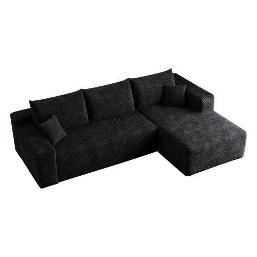 95" Cloud Sectional Sofa,Modern Minimalist Upholstered Couches, Comfort U Shaped Sofa for Living Room,Deep Seat Corner Couch,No Assembly Required,Black (Plush Corduroy Fabric)