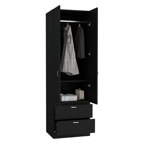 76" High Armoire Wardrove Closet with 2 Drawers, Double Door Cabinet , One Shelf and Hanging Rod, Bedroom Clothes Storage Cabinet Organizer