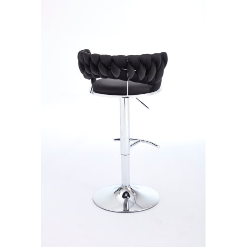 Set of 2 Bar Stools,with Chrome Footrest and Base Swivel Height Adjustable Mechanical Lifting Velvet + Chrome Leg Simple Bar Stool-BLACK