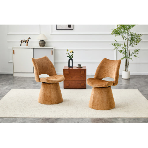 Single Brown Chenille 360° Swivel Hollow Back Accent Chair, Heavy-Duty Metal Base Ergonomic Vanity Chair
