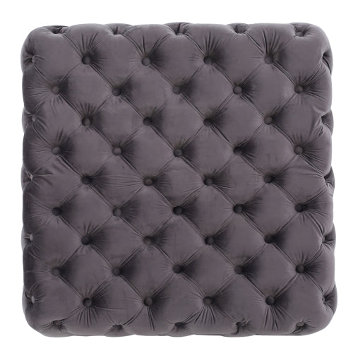 Button Tufted Diamond Stitch Velvet Ottoman, Modern Glam Upholstered Accent Seat for Living Room