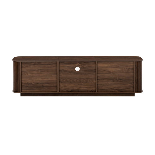 70 inch Modern TV Stand for TVs Up to 80 inch, Wood Grain Media Console with Storage, Curved Corners