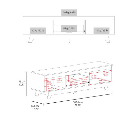 65 Inch White Ash Two-Tone Low Profile TV Stand with Dual Cabinets & Cable Cutouts