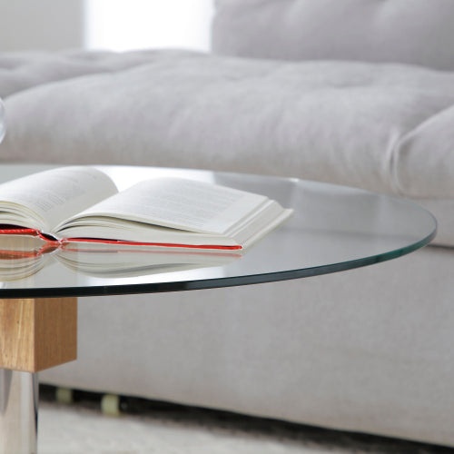 2-Tier Round Coffee Table Glass Top MDF Base Modern Storage Center Table 220lb