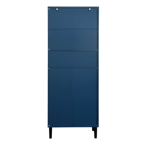 Navy Blue 4-Door Adjustable Tempered Glass Tall Storage Bookcase Cabinet