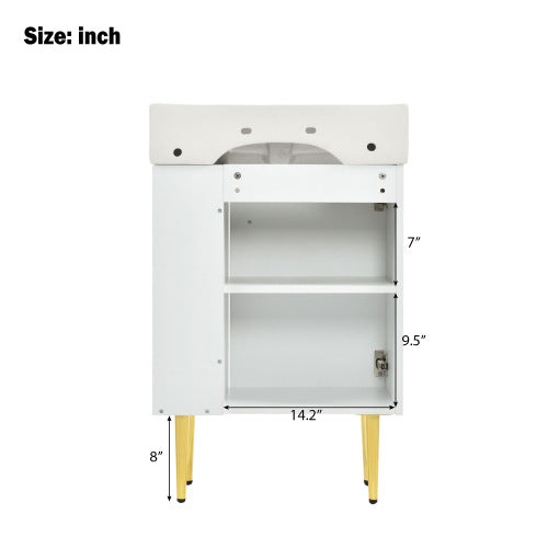 21.6" White Bathroom vanity, Combo Cabinet, Bathroom Storage Cabinet, Single Ceramic Sink, Right Side Storage