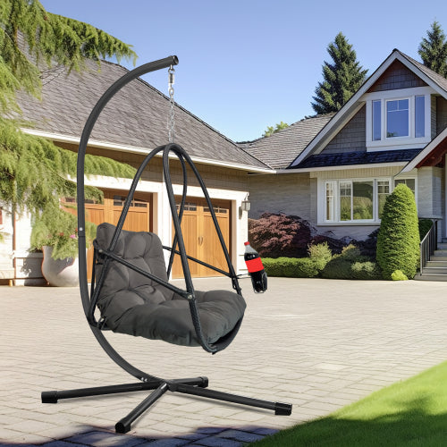 Swing Egg Chair with Stand Indoor Outdoor Wicker Rattan Patio Basket Hanging Chair with C Type bracket