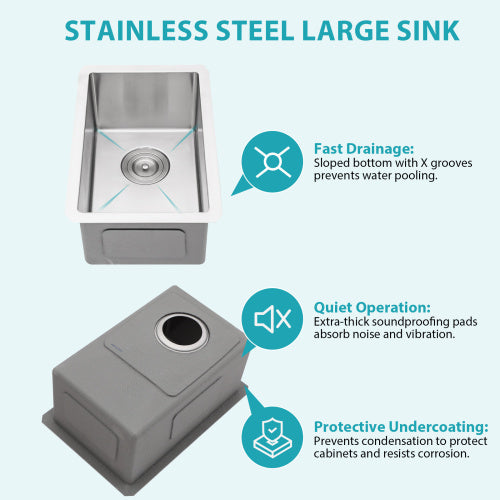 10 Inch Undermount Sink - 10" x 18" x 8" Undermount Stainless Steel Kitchen Sink 16 Gauge 8 Inch Deep Single Bowl Kitchen Sink Basin