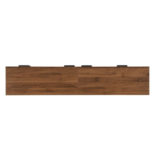 78.74 inch Walnut Fluted Glass Door Legless TV Stand 2 Drawer Media Console Supports Up To 85 inch TV