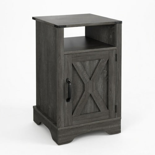 16inch Dark Grey Farmhouse Nightstand with Charger