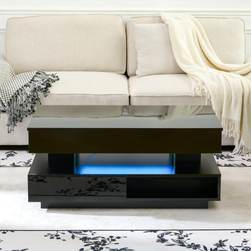 39.3inch Lift Top Coffee Table with LED Lights, Black