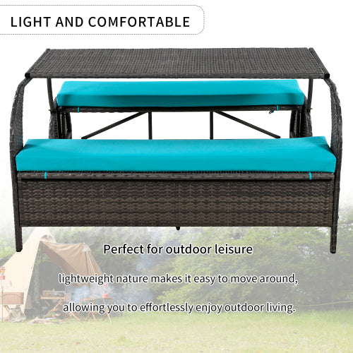 U_STYLE 2-in-1 Convertible Picnic Upholstered Bench Table,57.1" Outdoor Loveseat,Portable Picnic Table Couch,Convertible To 4 Seats&1 Table,For Garden,Lawn,Backyard,Porch,Patio