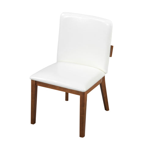 PU Leather Upholstered Rubberwood Dining Chairs, Set of 2, White/Walnut