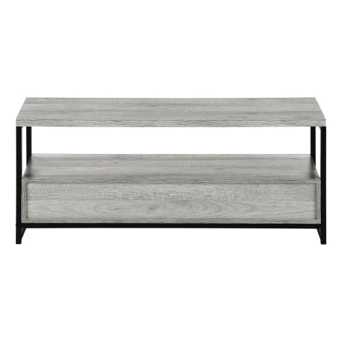 48 Inch Grey Wood Grain TV Stand with Black Metal Frame Dual Open Layers & 2 Drawers