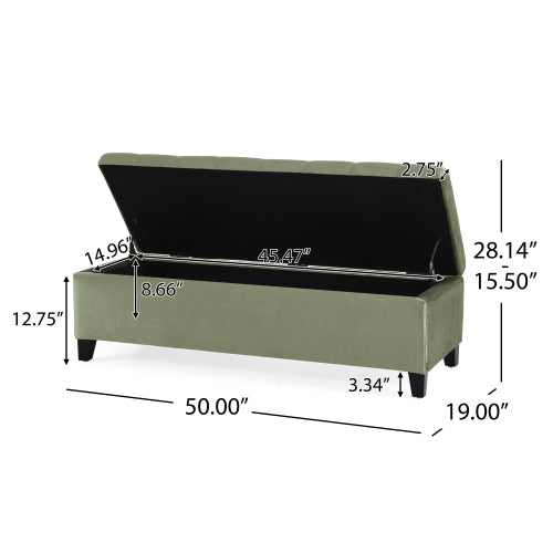 50.5 Inch Fabric Rectangular Storage Ottoman Bench, Upholstered Footrest with Birch Wood Legs, 250 LBS Load Capacity