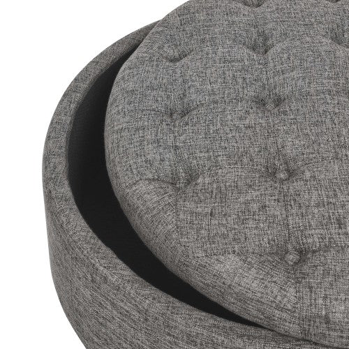 Ottoman Tufted Storage Ottoman with Linen Upholstery and Nailhead Trim