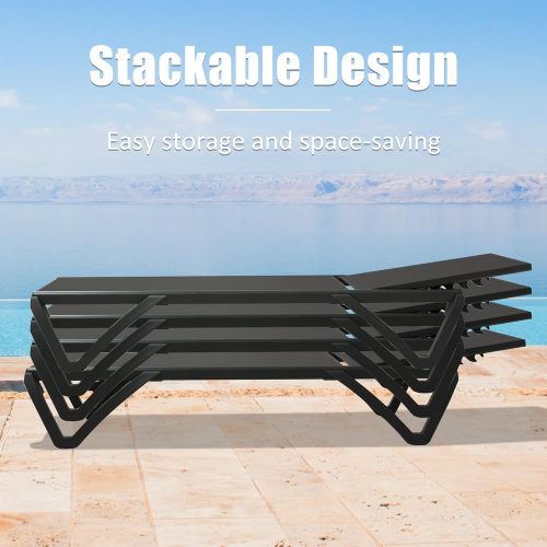 Pool Lounge Chairs Set of 2 with Side Table, Aluminum Adjustable Outdoor Chaise Lounge with Wheels, All Weather Poolside Chairs for Deck Lawn Patio Backyard, Textilene- Dark Gray