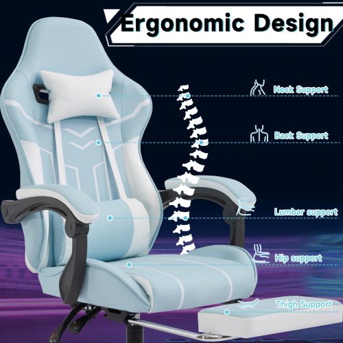 Gaming chair, Computer Chair Ergonomic Chair with Footrest Office Chair Ergonomic Computer Chair with Lumbar Backrest Bluewhite