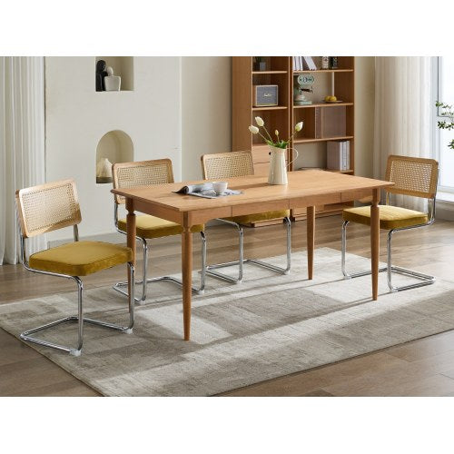 Set of 2 Golden Cane Back Cantilever Dining Chairs, Velvet Upholstered Chrome Double Steel Pipe Base 360 LBS Capacity