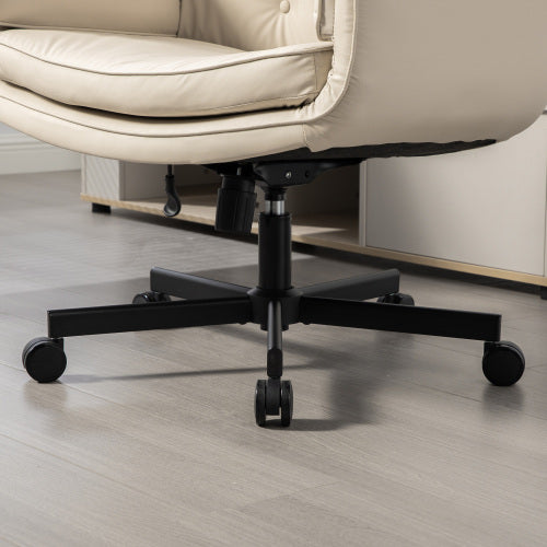 Criss Cross Chair with Adjustable Armrests & Wheels & Headrest, PU Lounge Vanity Desk Chair with Wide Seat for Cross-Legged Sitting, Swivel Task Office Chairs for Home, Makeup, Gaming, Office, Beige