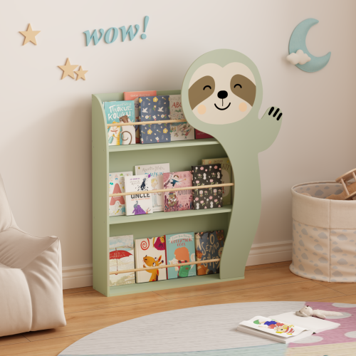 Sloth Kids Front Facing Bookshelf with 3-Tier Display Rack