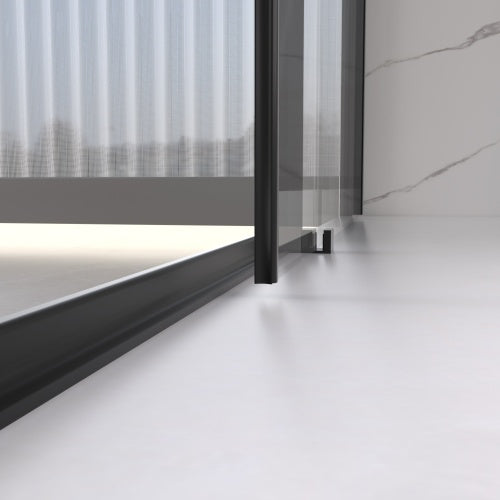 56-60" W x 74" H Semi-Frameless Sliding Shower Door, 1/4" (6mm) Clear SGCC Tempered Glass, Matte Black Finished, Adjustable Width – No Cutting Required