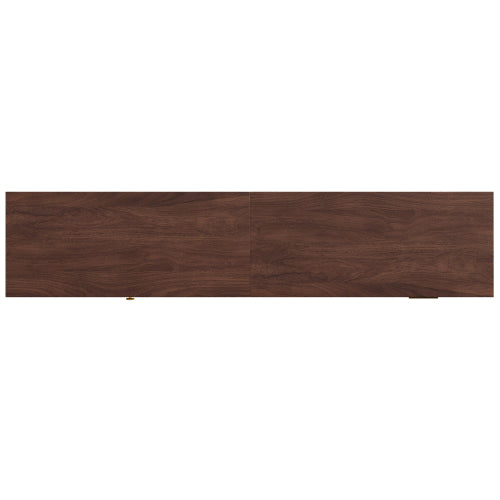 70.86 inch Dark Brown Mid Century Wave Glass Sliding Door TV Stand Pine Leg Console For 80 inch TV
