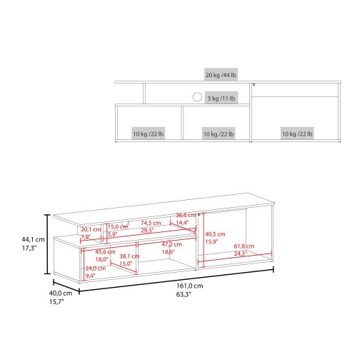 Natural Oak and White 63 inch TV Stand with Drop-Down Door Storage