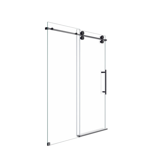 44"-48"W*76" H Frameless Single Sliding Shower Door – 5/16" (8mm) Clear Tempered Glass, Bypass Design with Matte Black Finish