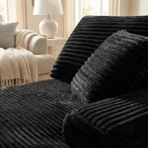 Black Corduroy Leg-Free Floor-Hugging Armless Modular Accent Chair for Living-Room Bedroom