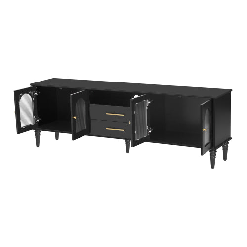 68.9 Inch Retro Fluted Glass TV Stand for 75 Inch TV with 5 Solid Pine Legs