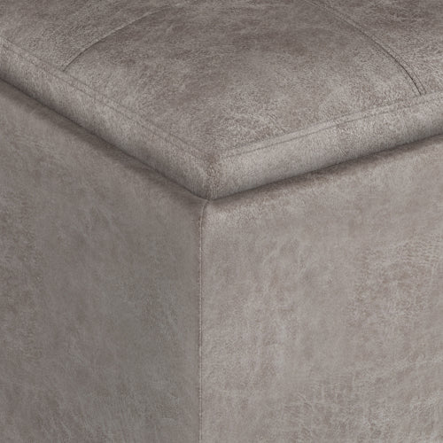17 Inch Storage Ottoman with Tray Grey Taupe Leather Cube Footrest