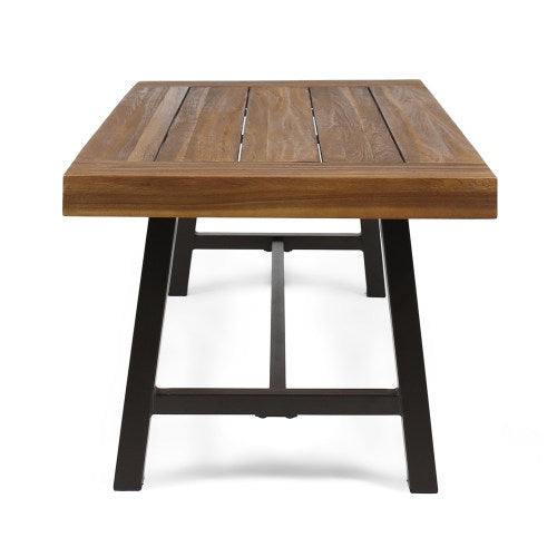 Modern Industrial Brown Acacia Wood Slat Coffee Table with Metal Frame