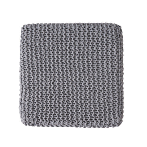 Light Gray Hand-Knitted Cotton Ottoman Foot Stool, Plush Cozy Compact Accent Seat