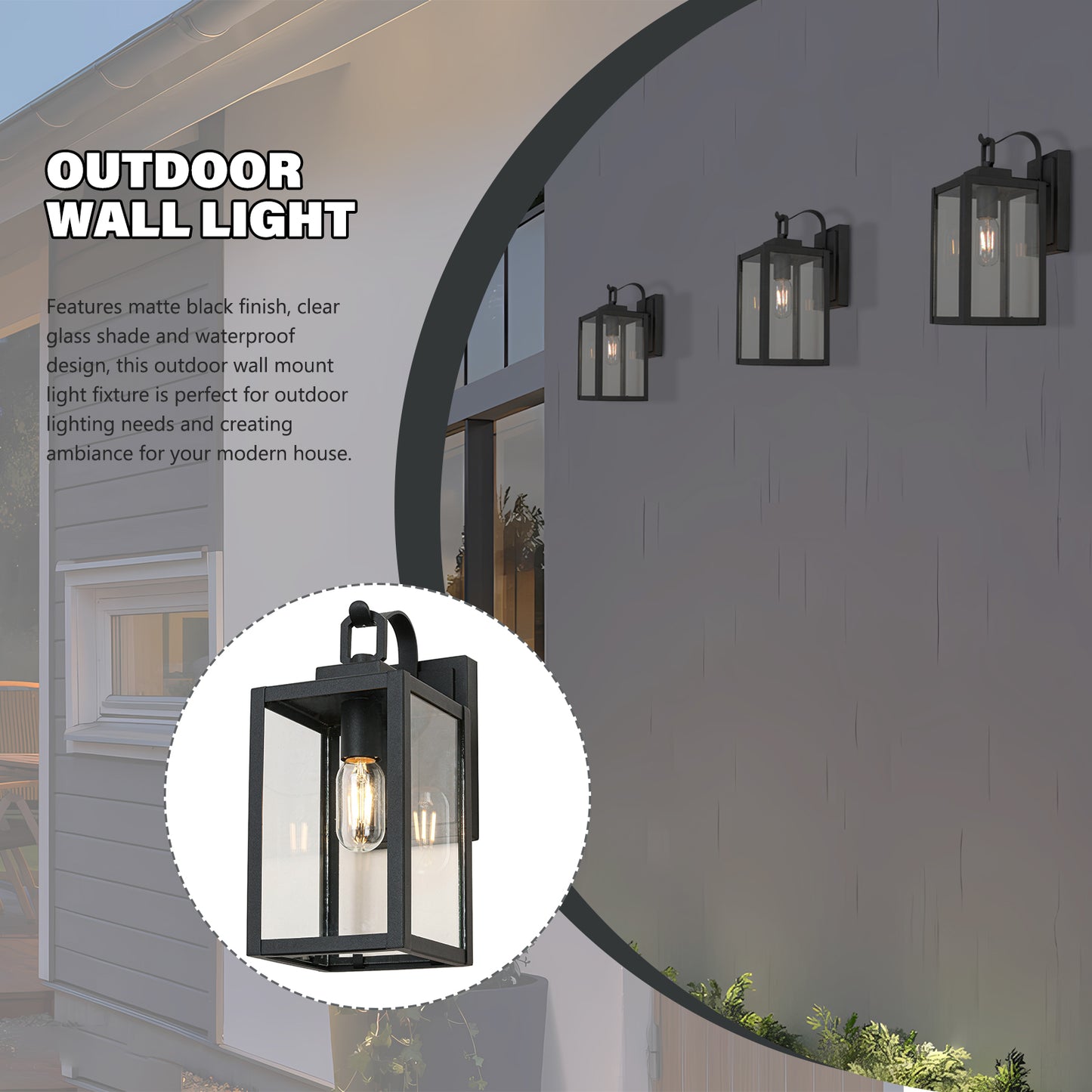 " 1-Light Matte Black Sensing Outdoor Hardwired Wall Sconce with No Bulb Included"