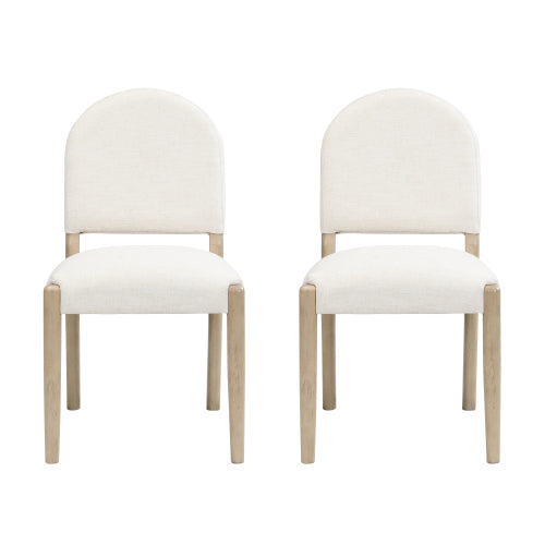 Armless Upholstered Rubberwood Dining Chairs, Set of 2, Beige/Light Ash